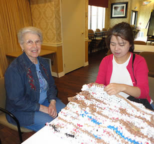 working on crafts at the long term care home