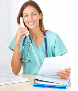 Nursing assistant talking on phone
